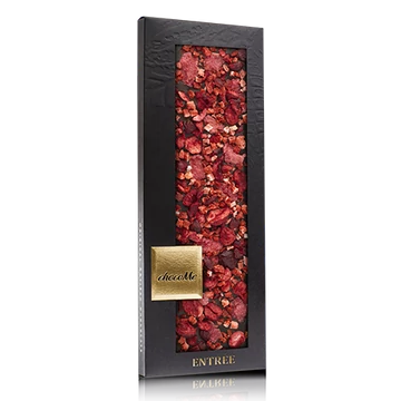 Bikavér borhoz - Valrhona 66% étcsokoládé, fahéj, kandírozott rózsaszirom, liofilizált meggy, liofilizált eperdarabok