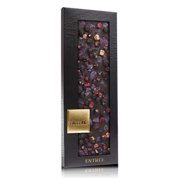 Syrah borhoz - Valrhona 66% étcsokoládé, liofilizált feketeribizli, vörösboros só, kandírozott ibolyaszirom