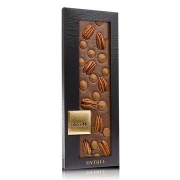 Tejcsokoládé, sós vaníliapor, pekándió, karamell ízű csokoládé pasztilla