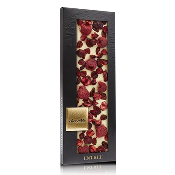 Fehércsokoládé, aszalt vörösáfonya, liofilizált meggy, liofilizált málnaszem