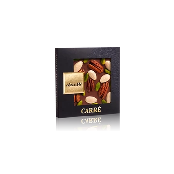 Tejcsokoládé, pekándió, pisztácia, mandula