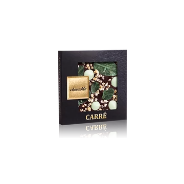 Valrhona 66% étcsokoládé, kandírozott fodormentalevél, kandírozott citromhéj, lime ízű csokoládé pasztilla