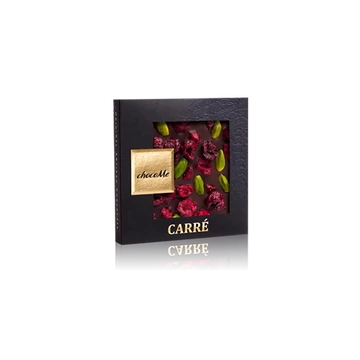 Valrhona 66% étcsokoládé, pisztácia, liofilizált meggy