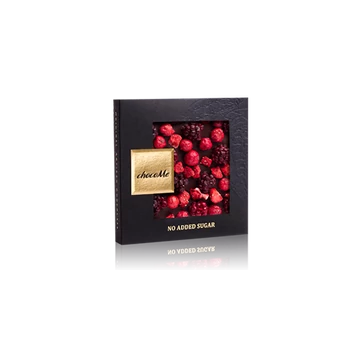 Étcsokoládé - hozzáadott cukor nélkül, liofilizált pirosribizli, liofilizált feketeszeder, liofilizált eperdarabok