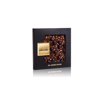 Étcsokoládé - hozzáadott cukor nélkül, kávészem, kakaóbab töret, liofilizált feketeribizli