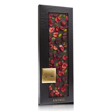 Valrhona 66% étcsokoládé, pisztácia, liofilizált meggy