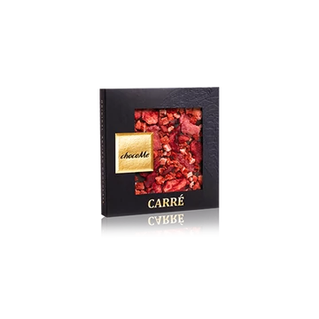 Bikavér borhoz - Valrhona 66% étcsokoládé, fahéj, liofilizált eperdarabok, liofilizált meggy, kandírozott rózsaszirom