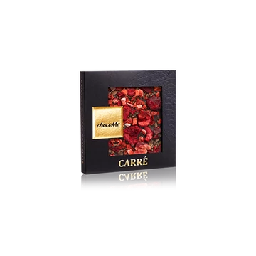 Kékfrankos borhoz - Valrhona 66% étcsokoládé, kakaóbab töret, liofilizált eperdarabok, liofilizált meggy