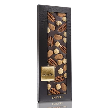 Valrhona 66% étcsokoládé, pekándió, mandula, mogyoró