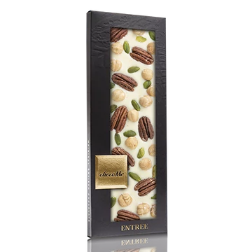 Fehércsokoládé, pekándió, pisztácia, mogyoró