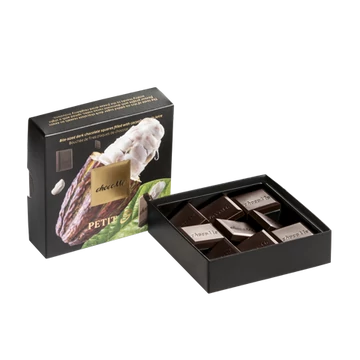 Falatnyi étcsokoládé lapocskák kakaó gyümölcshús juice töltelékkel